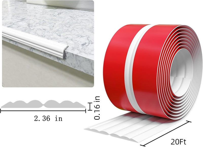 Elvone Wall Corner Protector & Edge Guard，Peel and Stick Wall Trim Moulding Inside & Outside Corner Molding Trim Caulk Strip, Self Adhesive Trim for Wall Edge,Ceiling,Countertop, 2.36” W x20’ L，White - Image 2